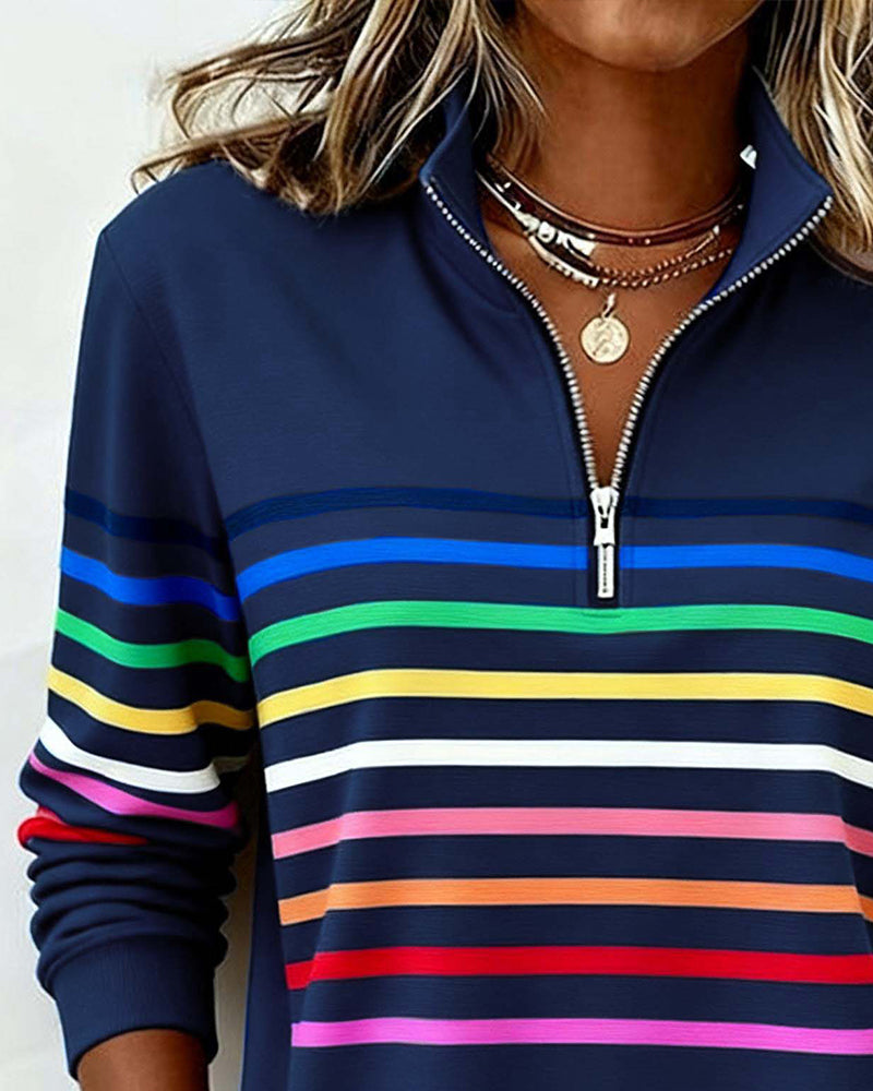 Madison | Rainbow Stripe Half-Zip Sweatshirt