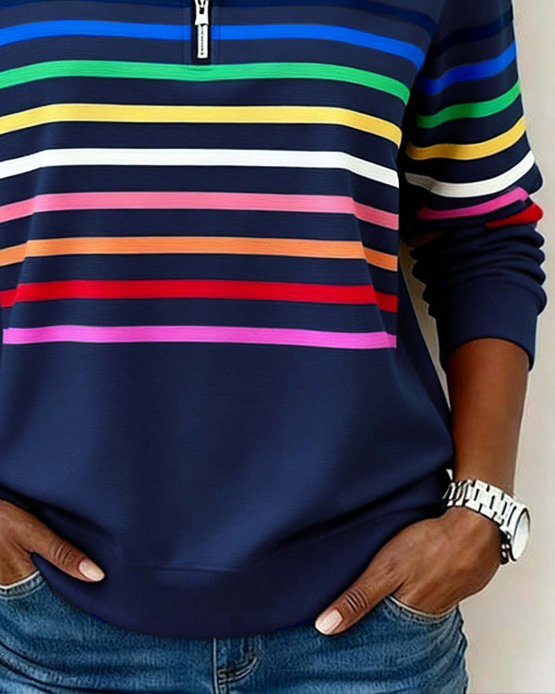 Madison | Rainbow Stripe Half-Zip Sweatshirt