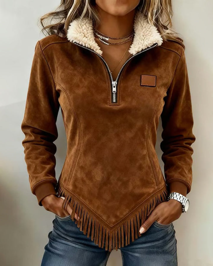 Isla | Half-Zip Fringe Sweatshirt