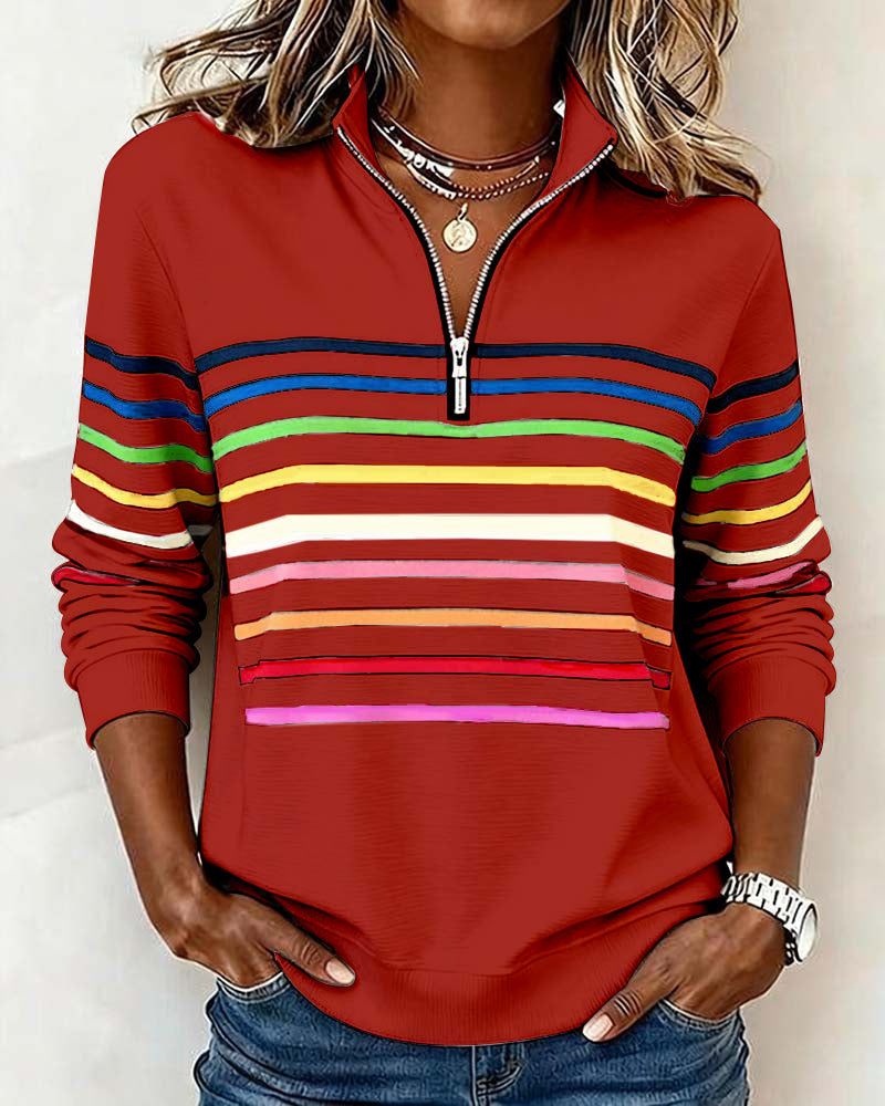 Madison | Rainbow Stripe Half-Zip Sweatshirt