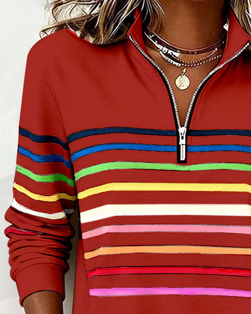 Madison | Rainbow Stripe Half-Zip Sweatshirt