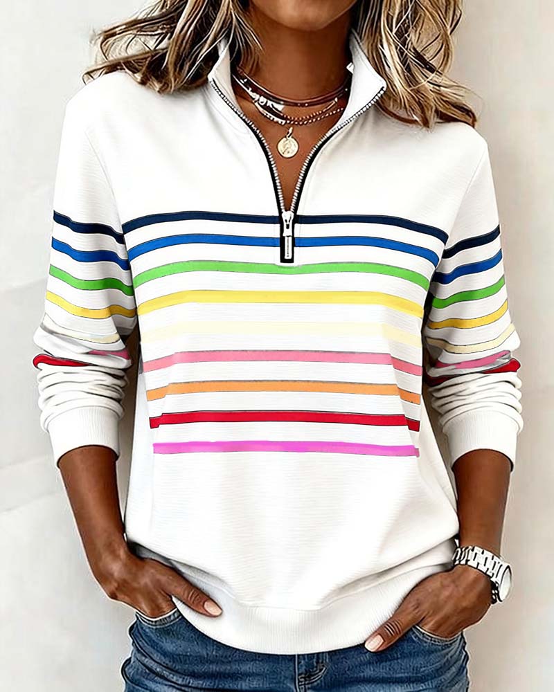 Madison | Rainbow Stripe Half-Zip Sweatshirt