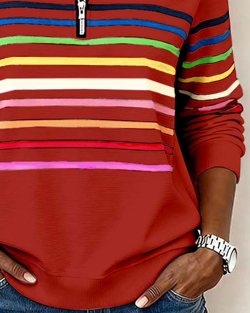 Madison | Rainbow Stripe Half-Zip Sweatshirt