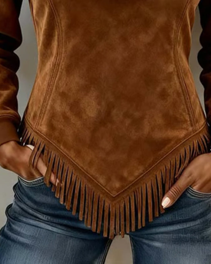 Isla | Half-Zip Fringe Sweatshirt