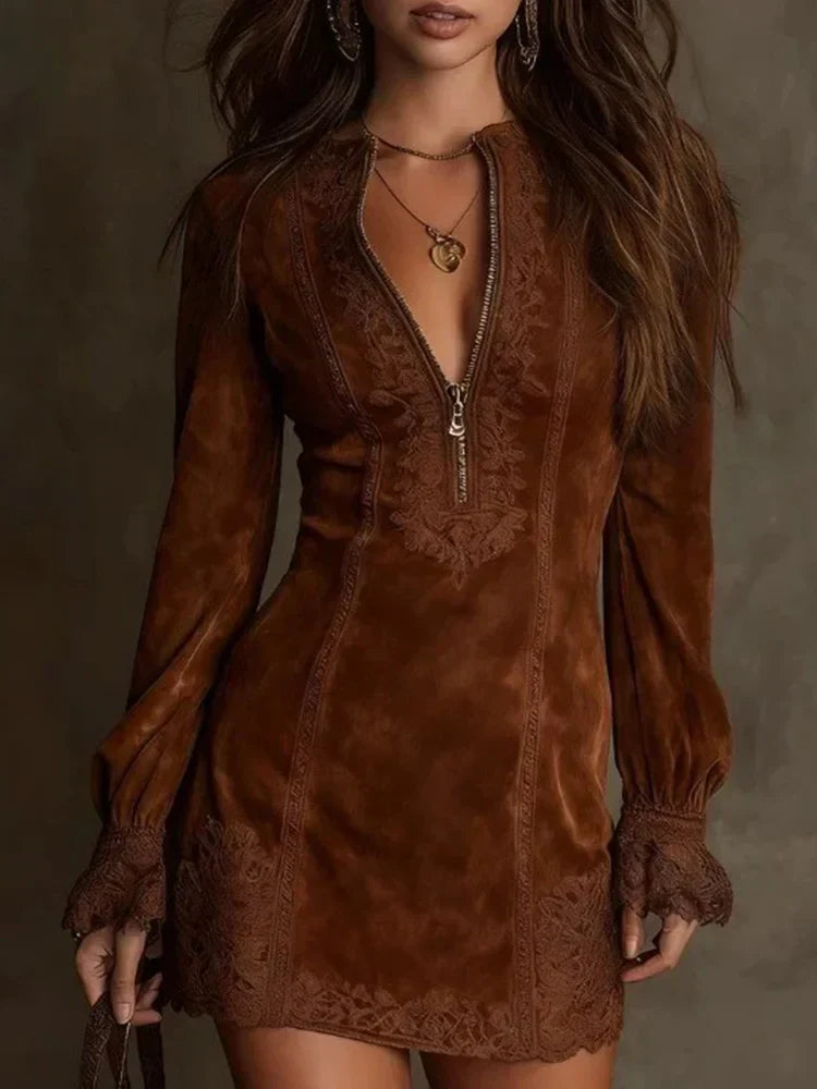 Isabella | Elegant Suede Lace Dress