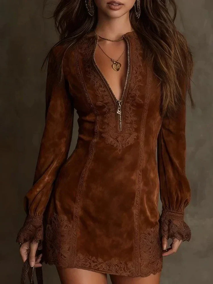 Isabella | Elegant Suede Lace Dress