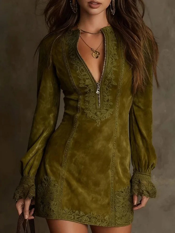 Isabella | Elegant Suede Lace Dress