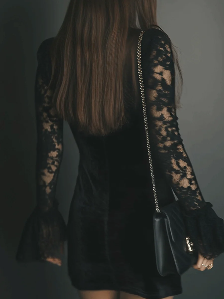 Amara | Velvet Mini Dress with Lace Detail